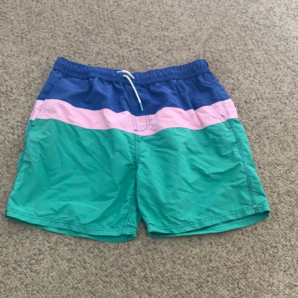 Boden green pink & Blue Colorblock swim shorts Sz M